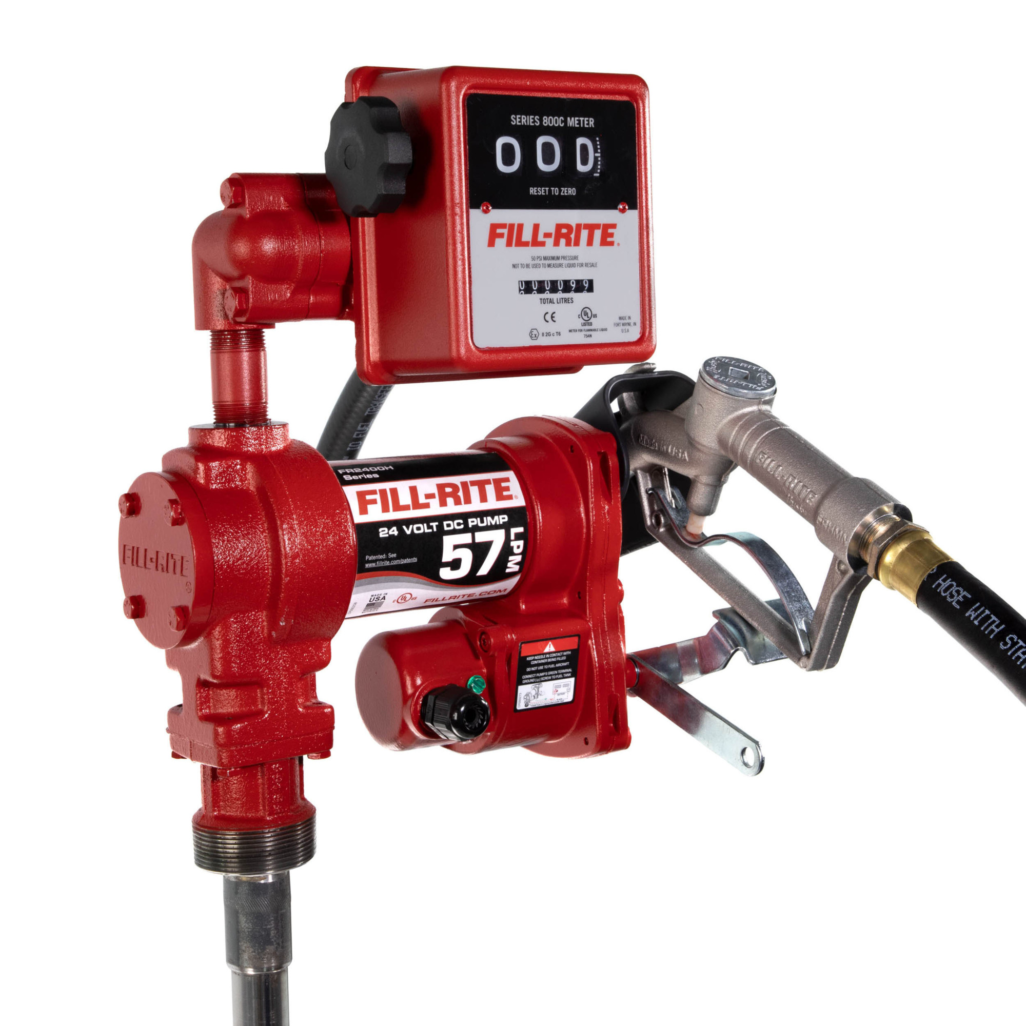 Fill-Rite Fuel Transfer Pump Kit - 24V DC, 15 GPM, 57 LPM, Manual Nozzle, Cast-Iron, Model# FR2411HL